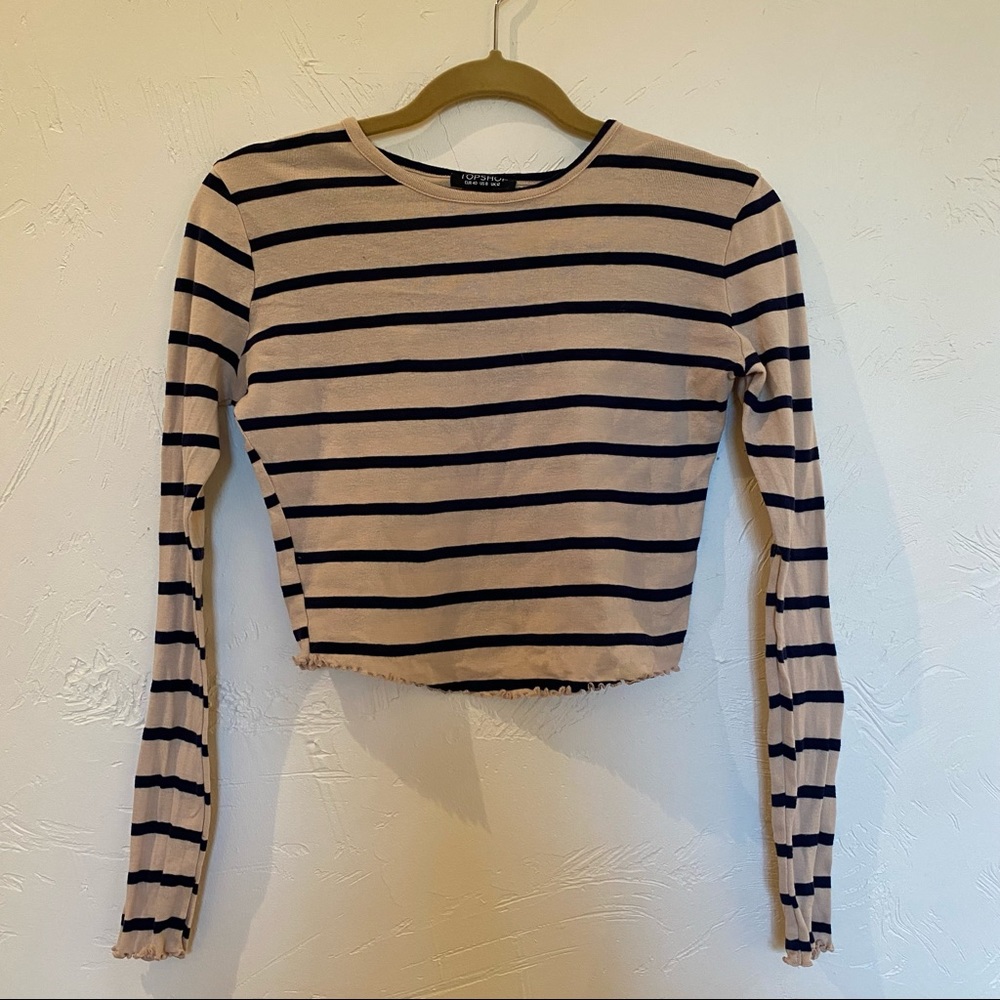 TopShop Striped Long-Sleeve | Tan | Size US 8 |